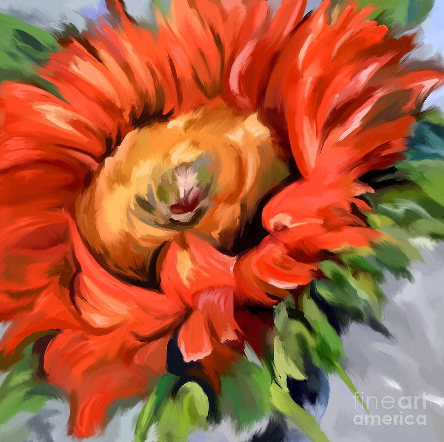 Red Sunflower Painting by Tim Gilliland