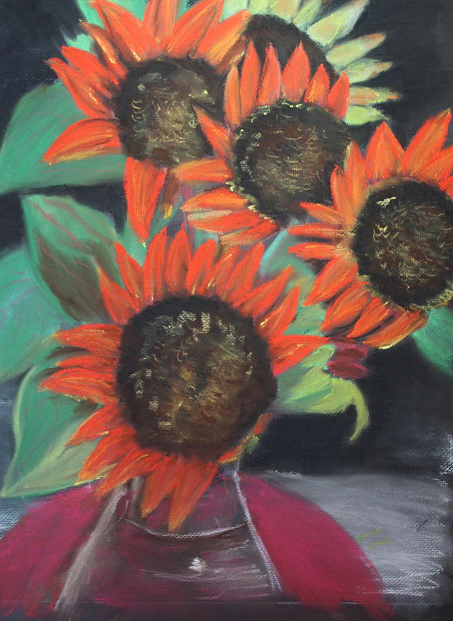 Red Sunflowers Painting by Gitta Brewster