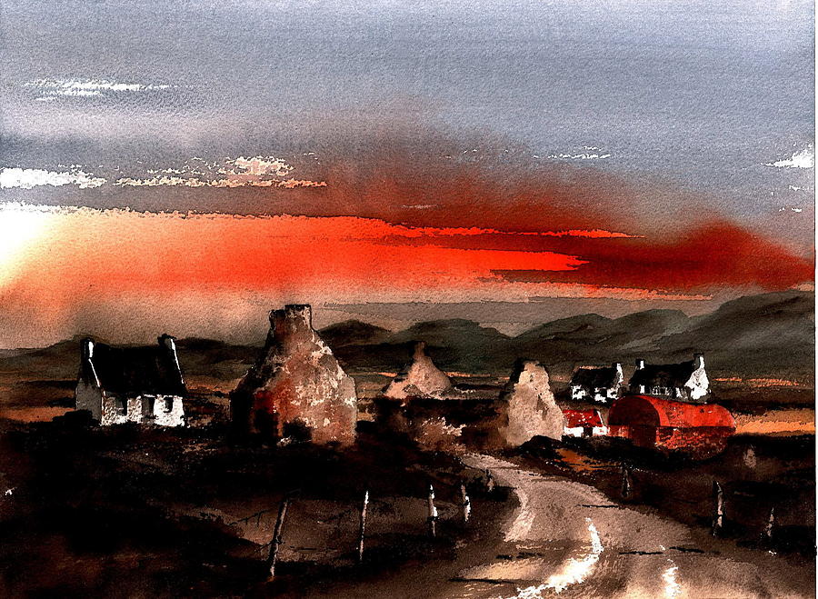 Red Sunset in the west Mixed Media by Val Byrne