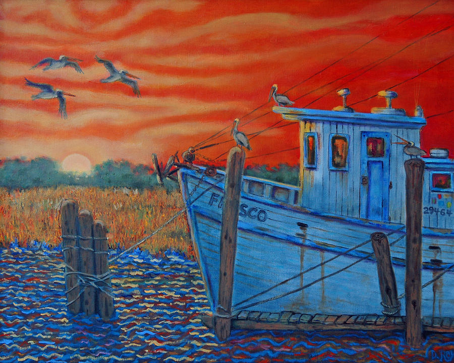 Red Sunset on Shem Creek Painting by Dwain Ray