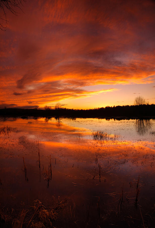 Beach Photograph - Red sunset over Massabesic Lake by Sebastien Coursol