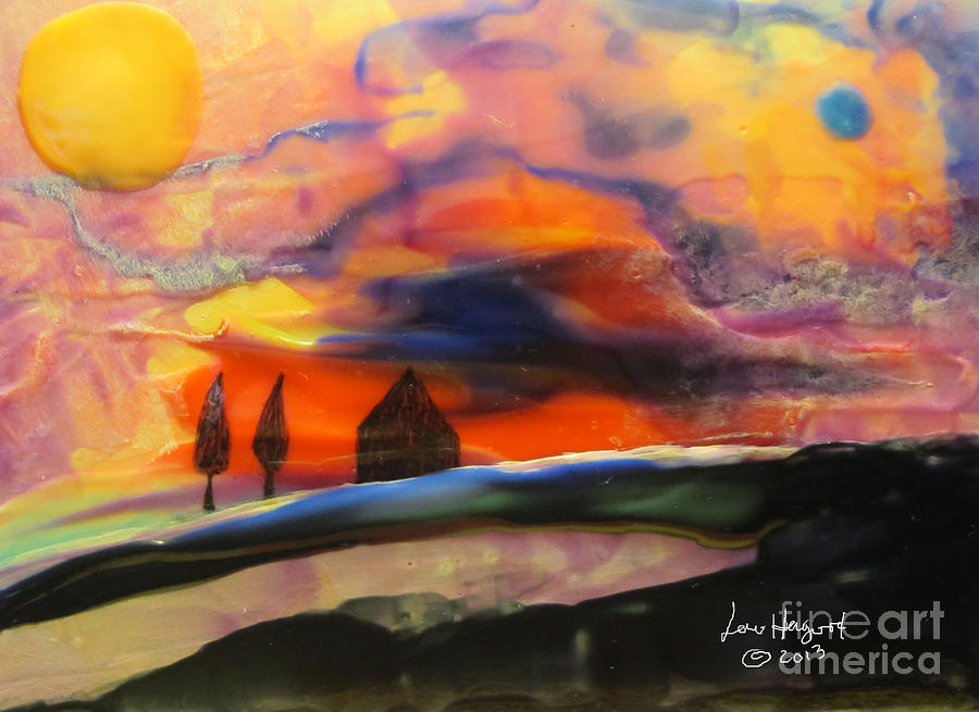 Red Sunset with Building Painting by Lew Hagood