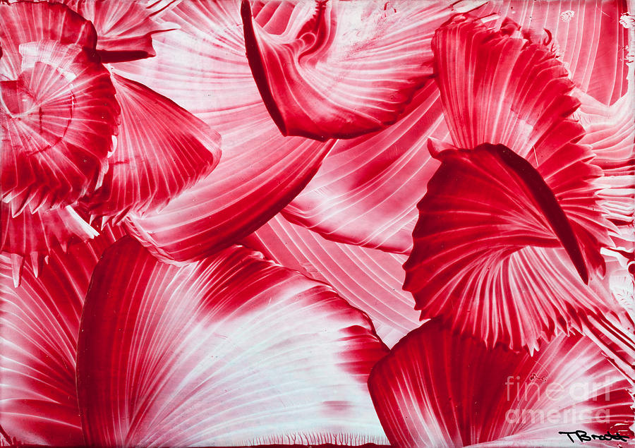 Red swirls background Painting by Simon Bratt