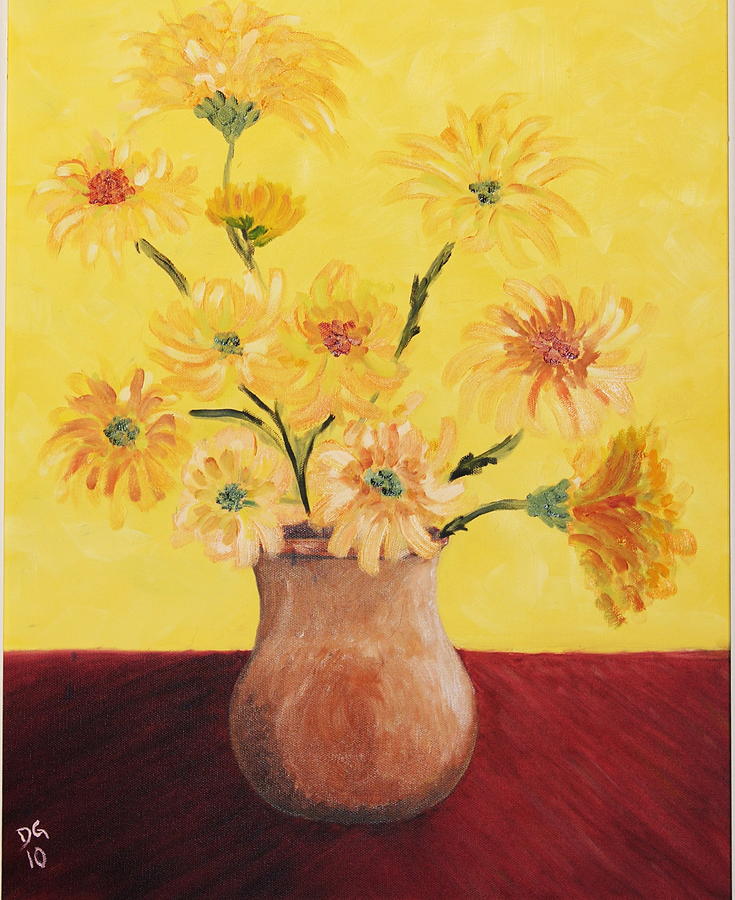 Floral Painting - Red Table and Yellow Flowers by DG Ewing Floral Painting - Red Table and Yellow Flowers by DG Ewing