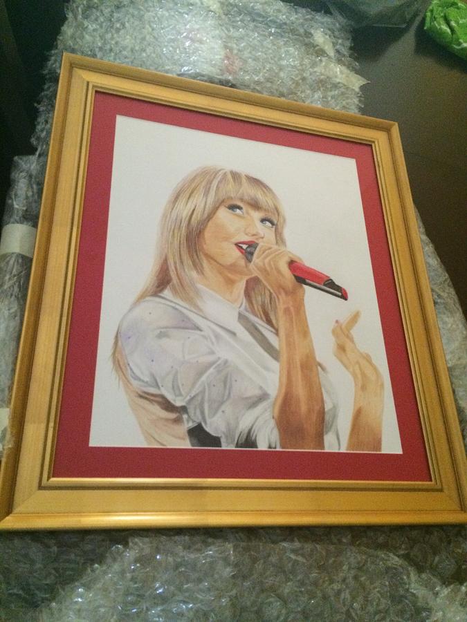 Taylor Swift Drawing - red taylor Framed by Richie Wentworth