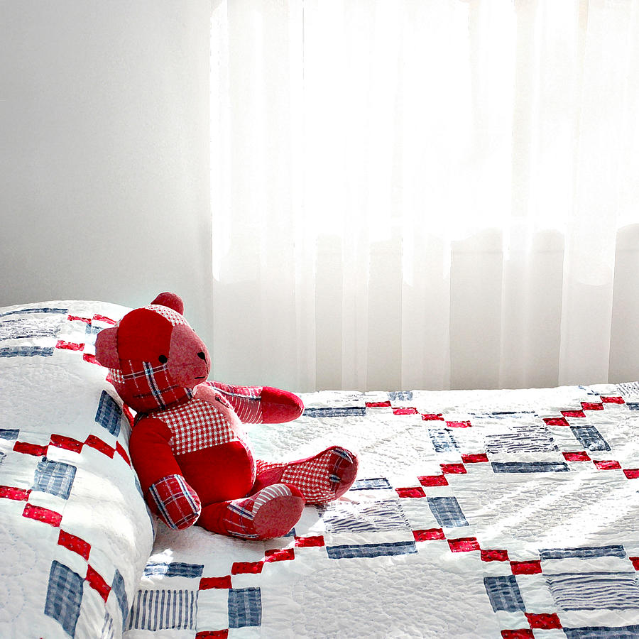 Bear Photograph - Red Teddy Bear by Art Block Collections