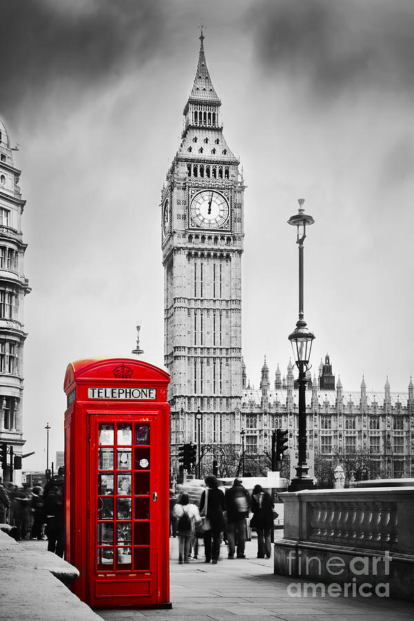 Red telephone booth and Big Ben in London Photograph by Michal Bednarek