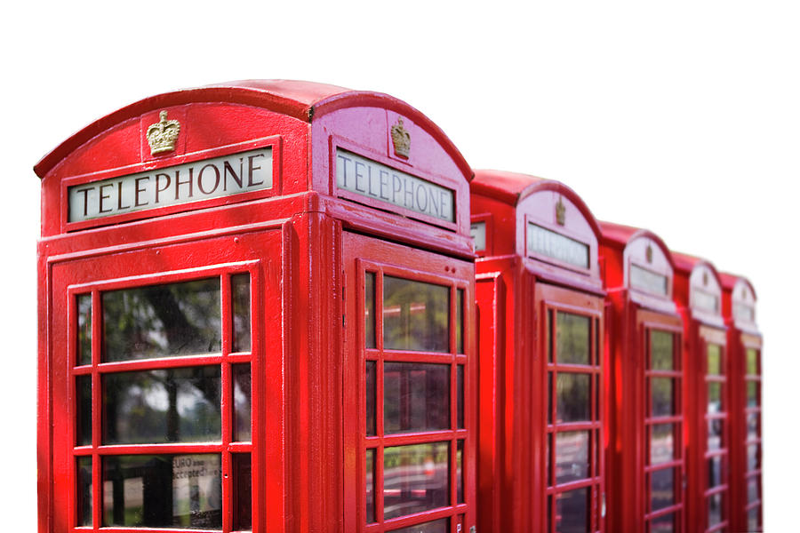 Red Telephone Boxes Against A White Photograph by Richard Boll