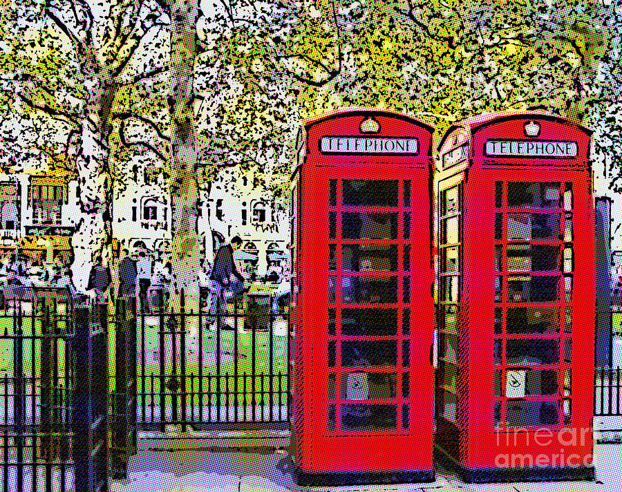 Red telephone boxes London England Digital Art by Liz Leyden