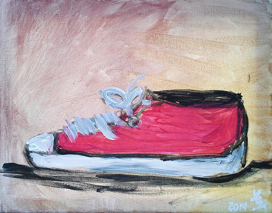Red Tennis Shoe Painting by Loretta Nash
