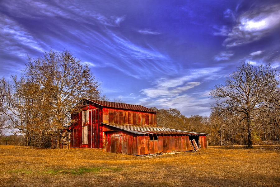 The Rusty Red Tin Barn 2 Georgia Farming Landscape Art Photograph by Reid Callaway
