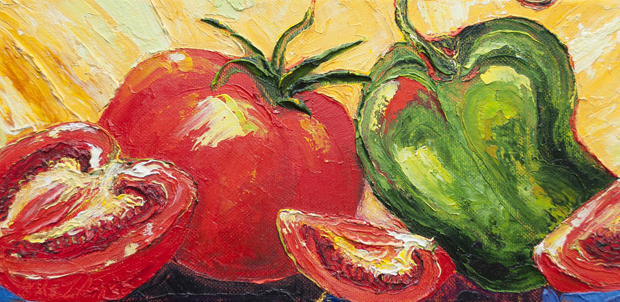 Red Tomato and Green Pepper Painting by Paris Wyatt Llanso