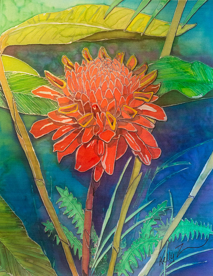 Red Torch Ginger Painting by Kelly Smith
