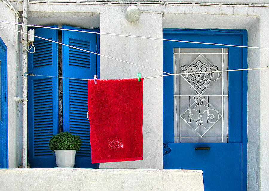 Red Towel in Mykonos Photograph by Mitchell R Grosky