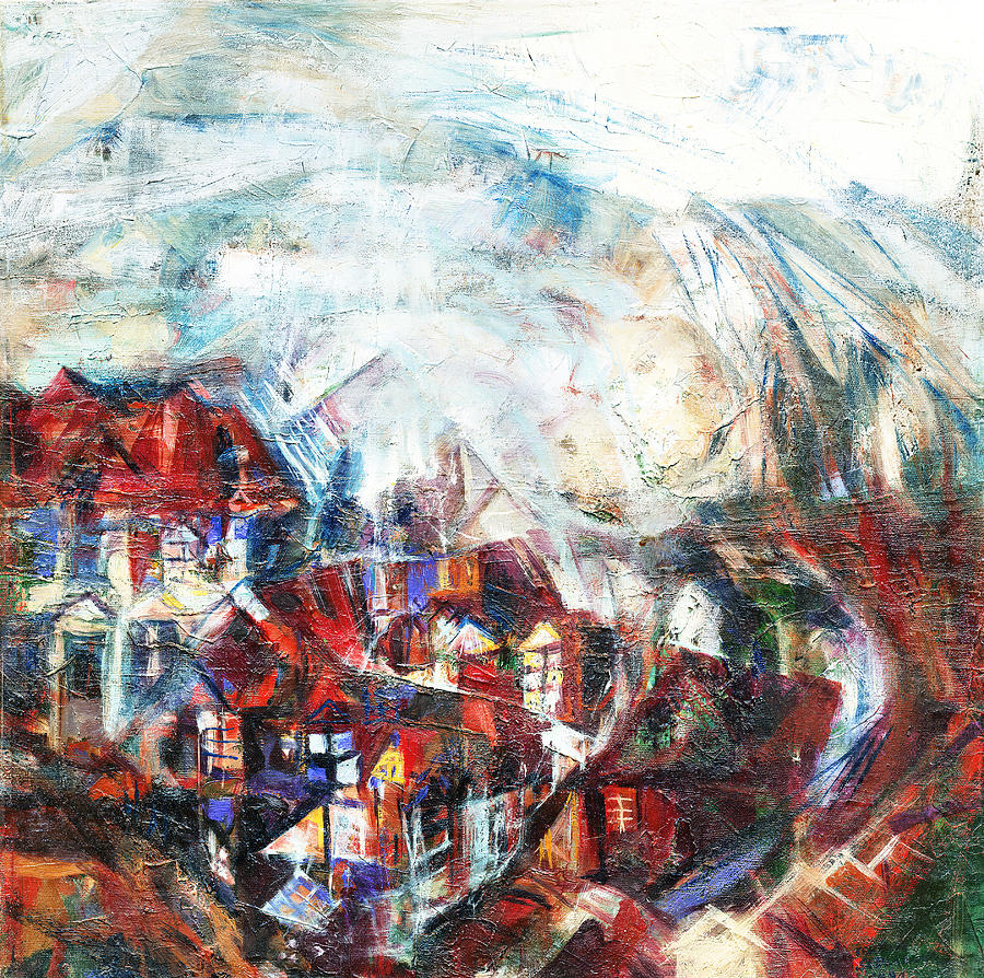 Architecture Painting - Red Town by Terezia Sedlakova