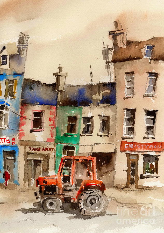 Red Tractor in Ennistymon Clare Painting by Val Byrne