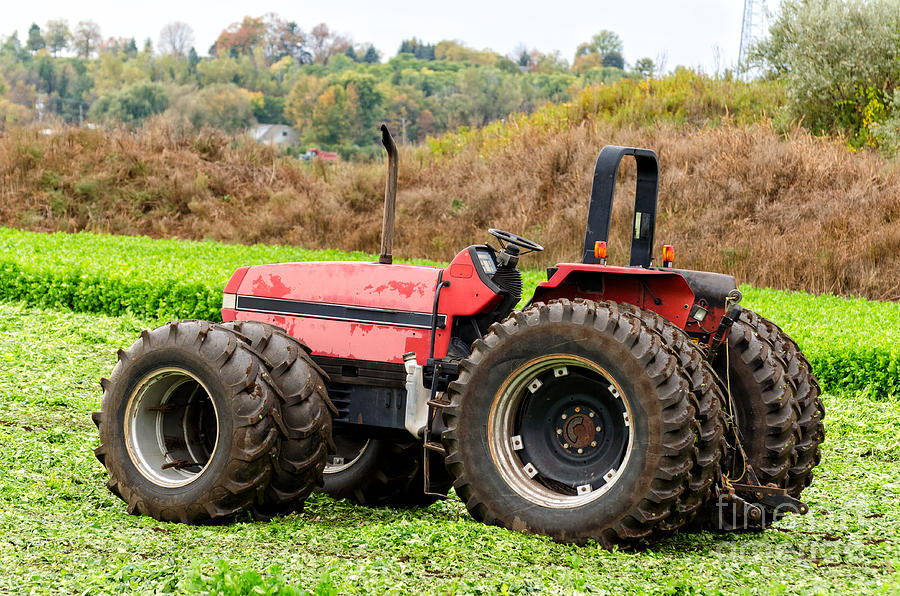 Fall Photograph - Red tractor by Les Palenik