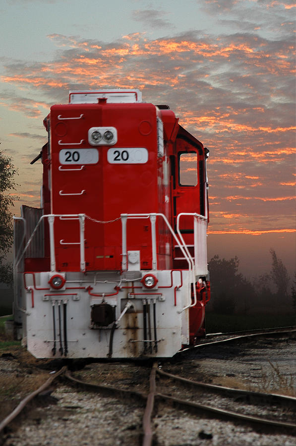 Red Train Gold Sunset Photograph