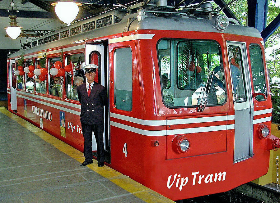 Red Tram Car Corcovada Photograph by Jay Milo