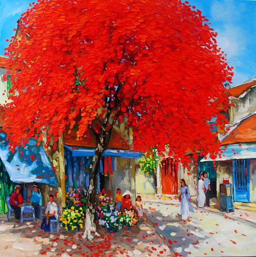 Red tree 03 Painting by Anh Quang - Fine Art America