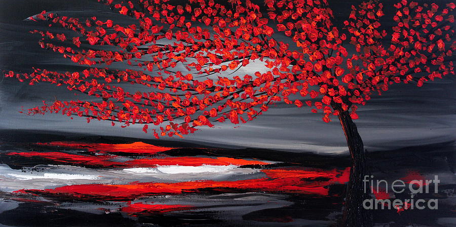 Red Tree Painting by Preethi Mathialagan