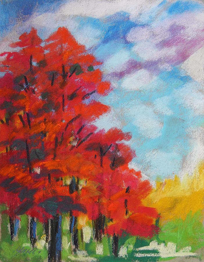Red Trees White Clouds Painting by John Williams