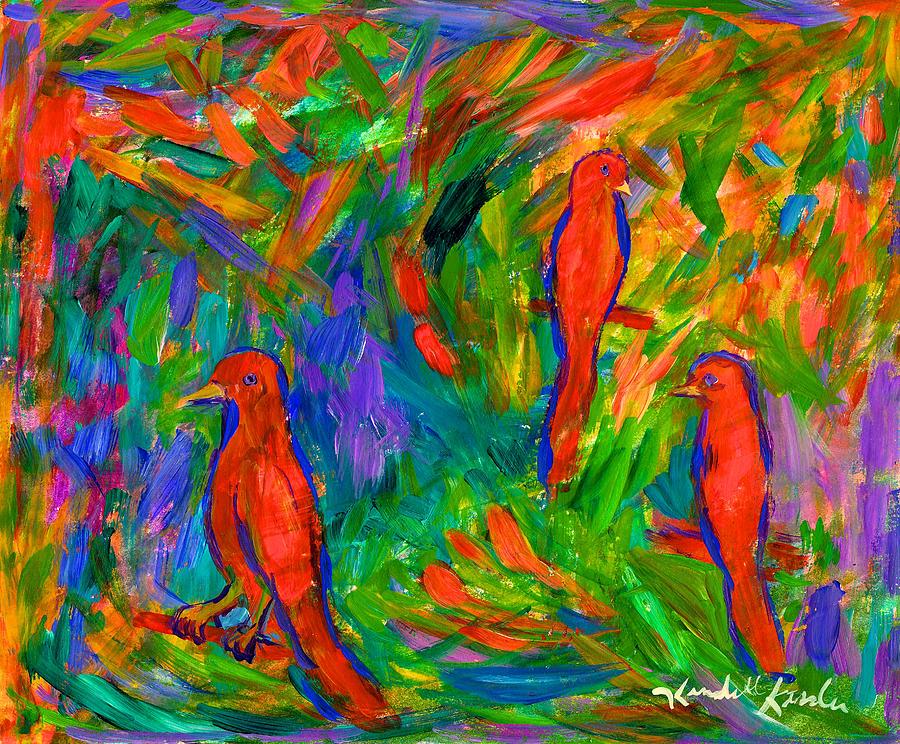 Bird Painting - Red Trio by Kendall Kessler