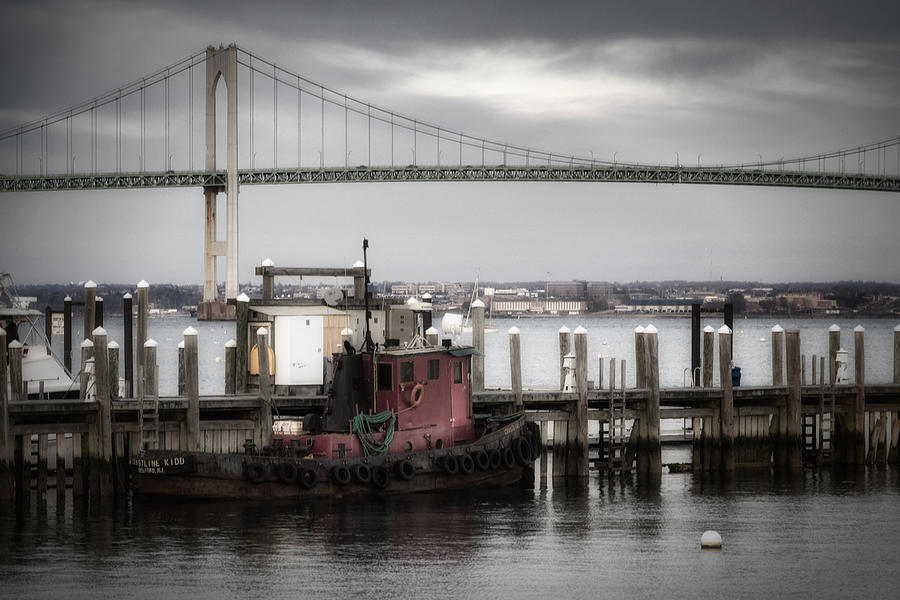 Red Tugboat and Newport Bridge II Photograph by Joan Carroll
