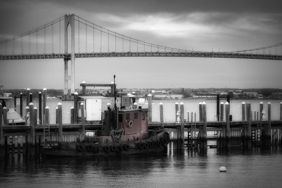 Red Tugboat and Newport Bridge Photograph by Joan Carroll