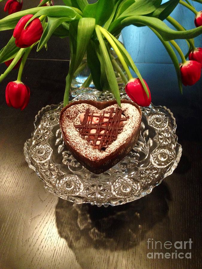 Red Tulip And Chocolate Heart Dessert Photograph by Susan Garren
