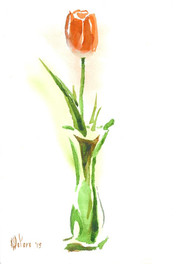 Tulip Painting - Red Tulip in a Green Vase by Kip DeVore