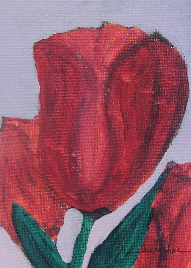 Red Tulip Painting by Lou Belcher