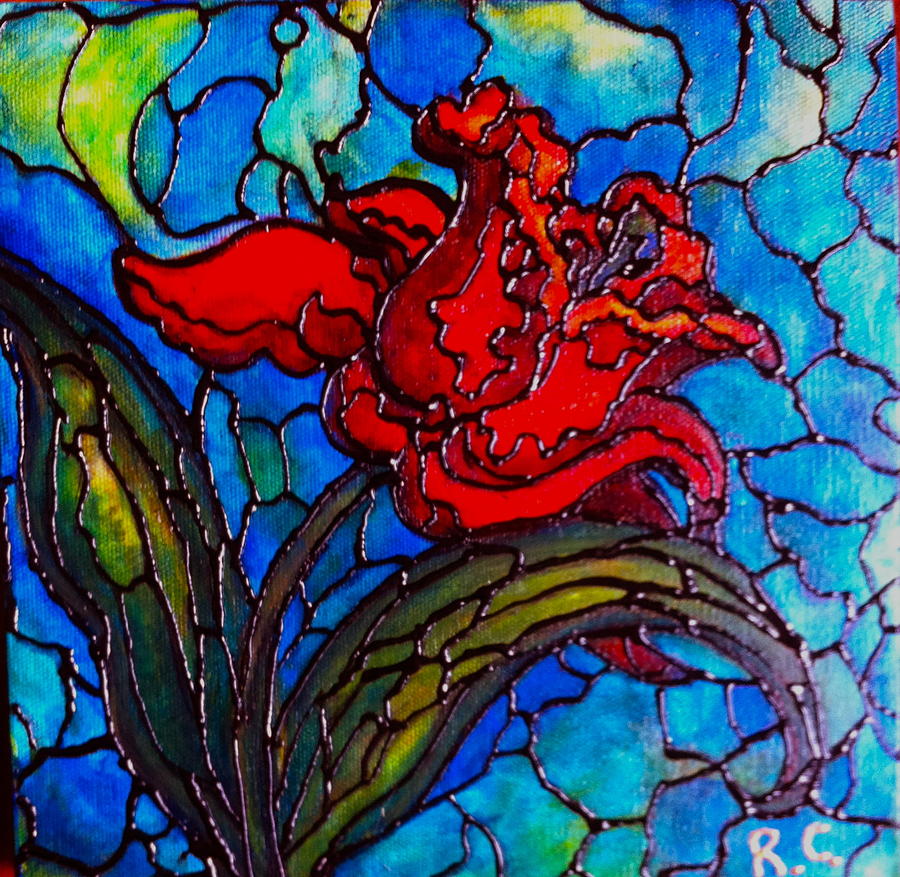 Red Tulip Painting by Rae Chichilnitsky