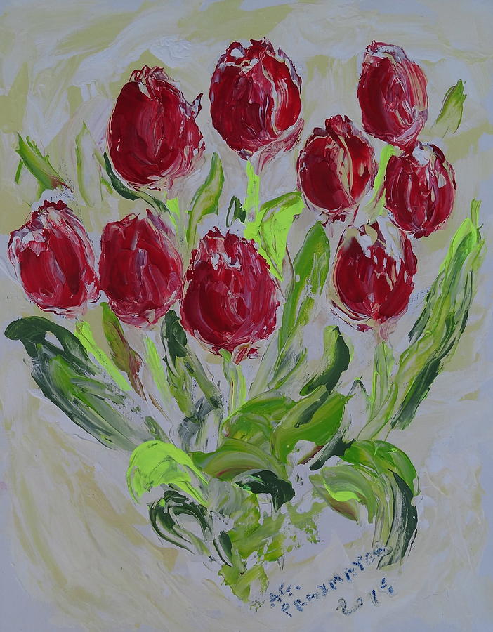 Flower Painting - Red Tulips by Agnieszka Praxmayer