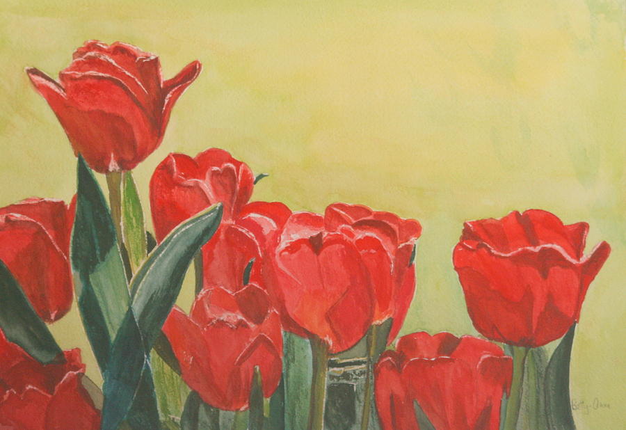 Red Tulips Painting by Betty-Anne McDonald