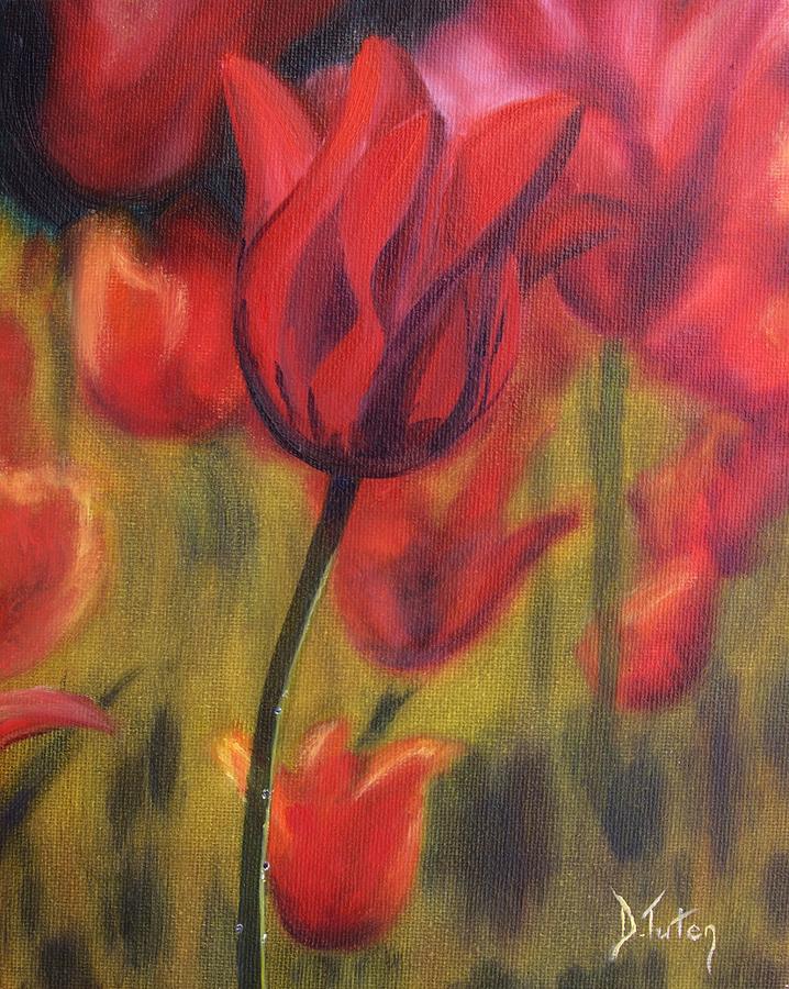 Red Tulips Painting by Donna Tuten