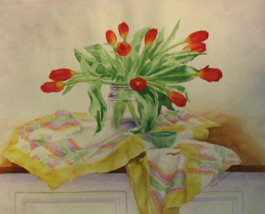 Red Tulips Painting by Heidi E Nelson