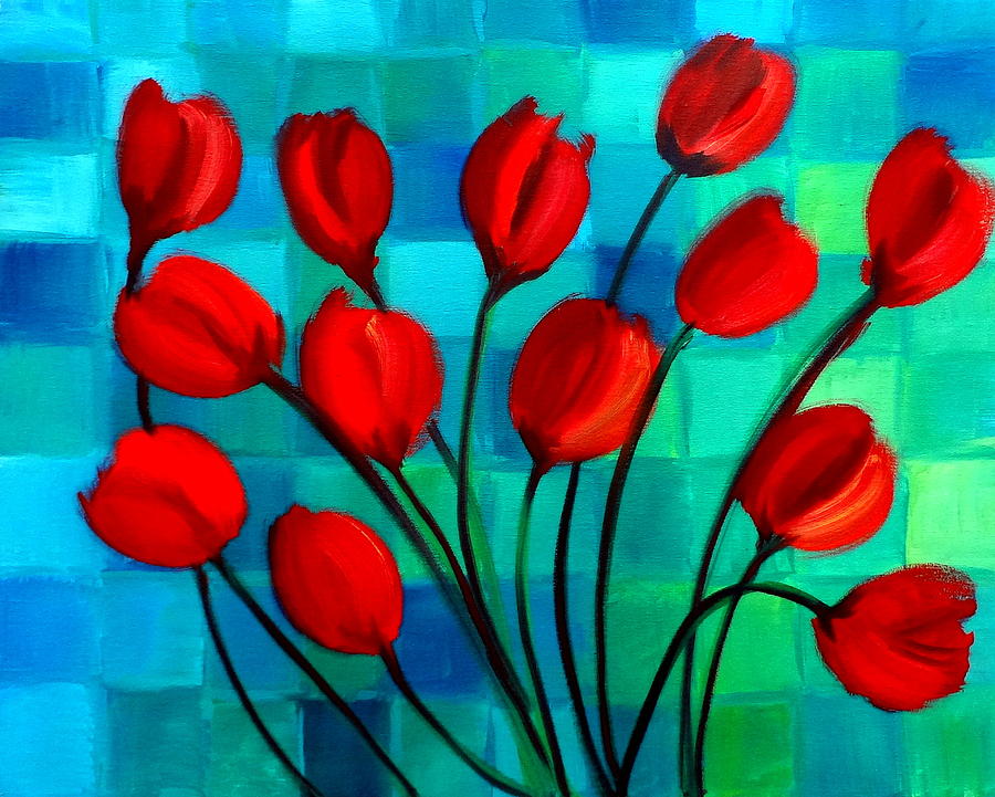 Red Tulips Painting by Katy Hawk