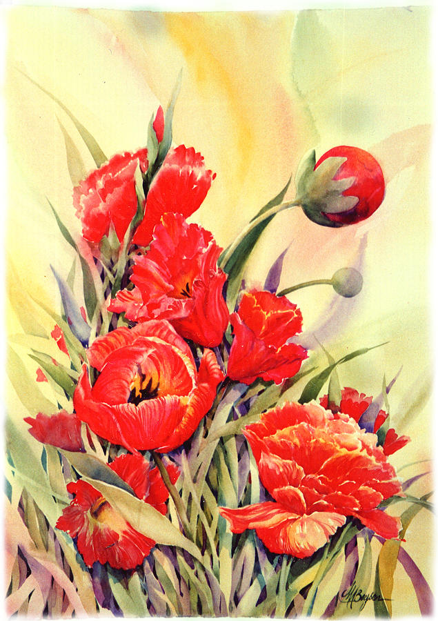 Red Tulips Painting - Red Tulips by Maryann Boysen