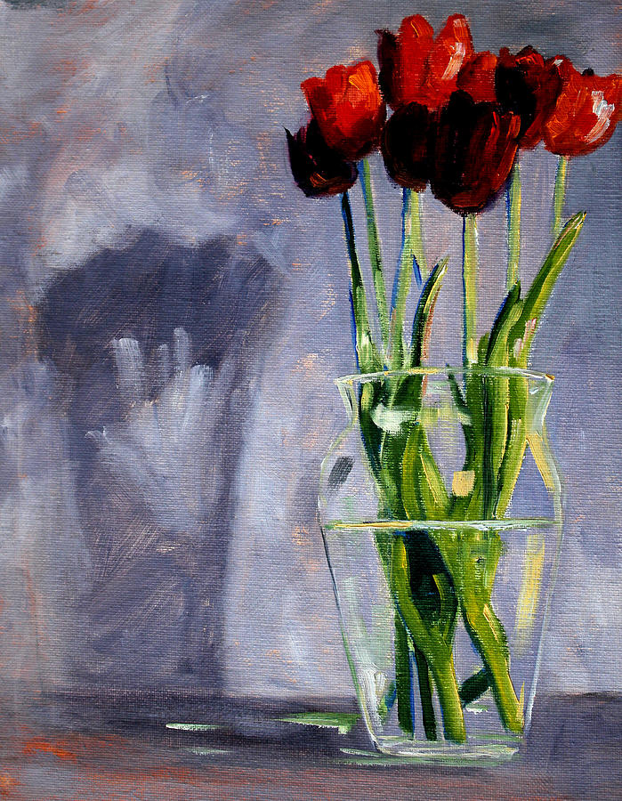 Red Tulips Painting by Nancy Merkle