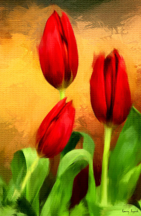 Red Tulips Triptych Section 2 Digital Art by Lourry Legarde