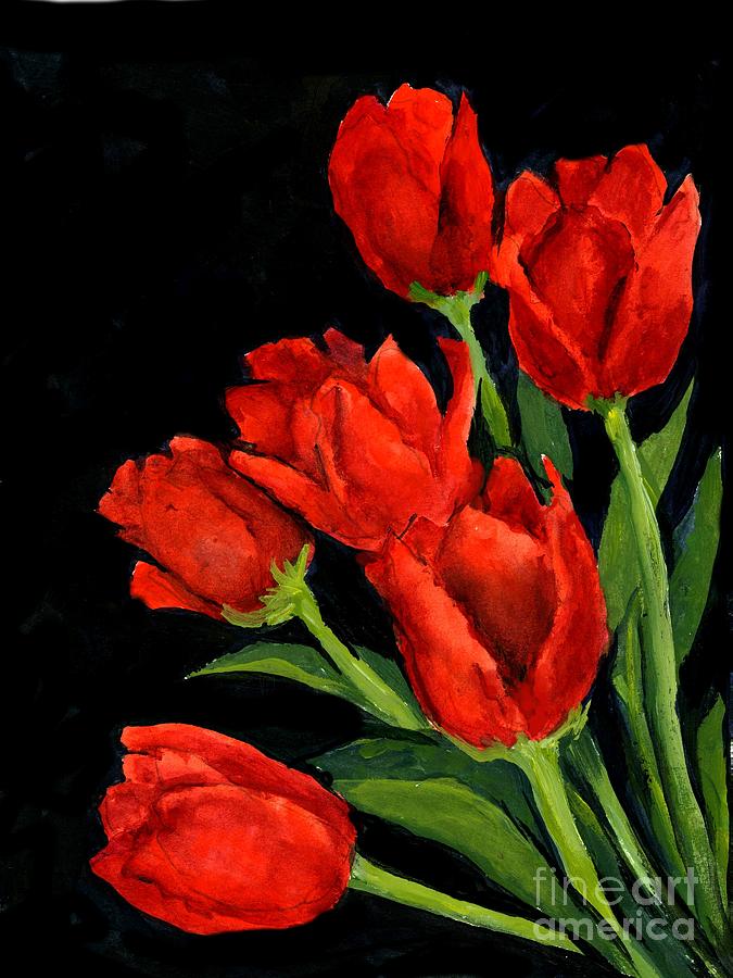 Red Tulips Painting by Virginia Potter