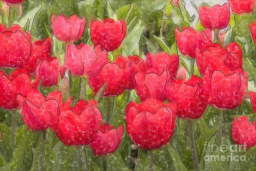 Red Tulips Watercolor Digital Art
