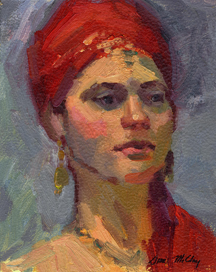 Red Turban Painting by Diane McClary