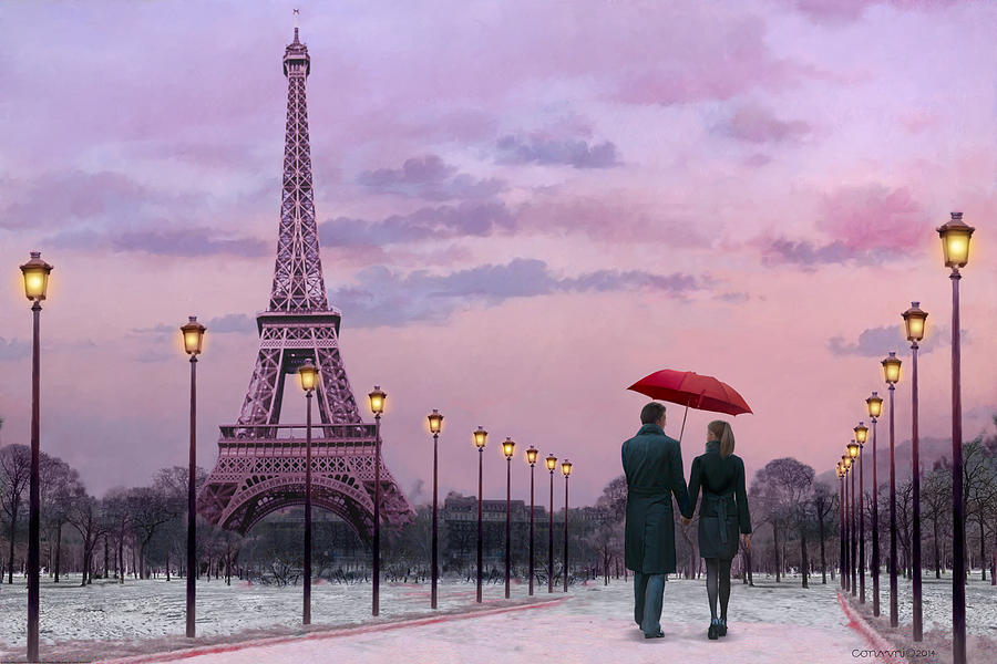 Paris Painting - Red Umbrella by Chris Consani