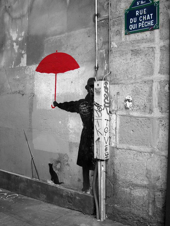 Paris - Red Umbrella in a Paris Alley Photograph by Scott Carda