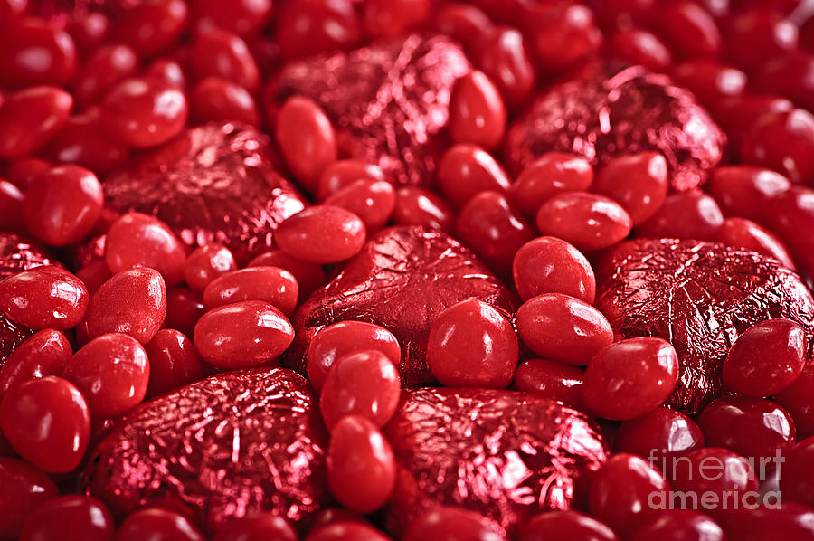 Red Valentine candy hearts Photograph by Elena Elisseeva