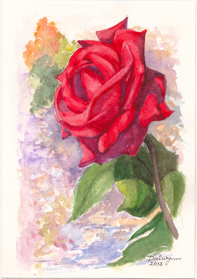 Red Valentine Rose Painting by Dai Wynn