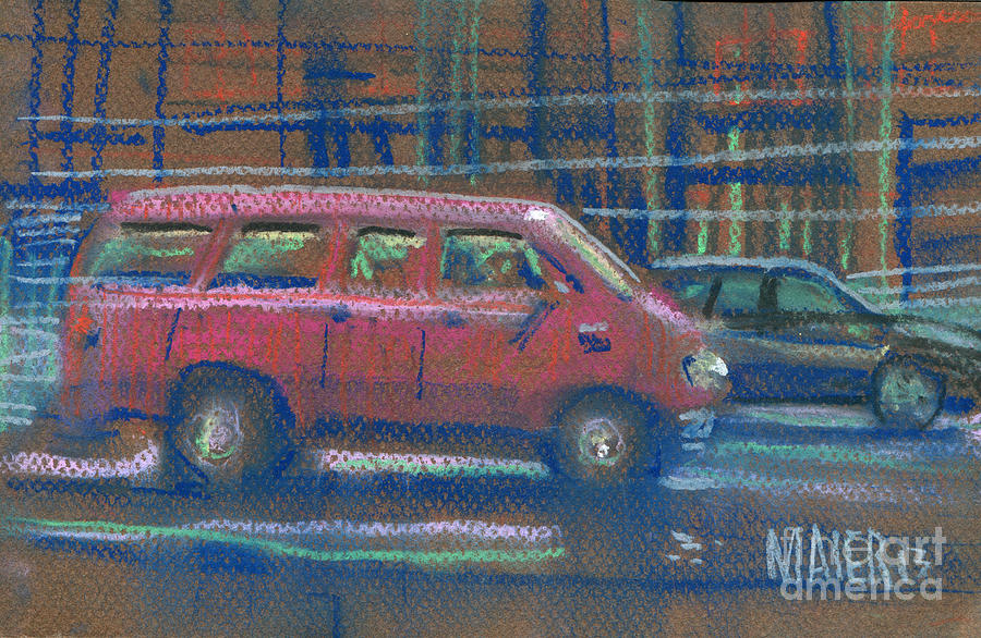 Car Painting - Red Van by Donald Maier