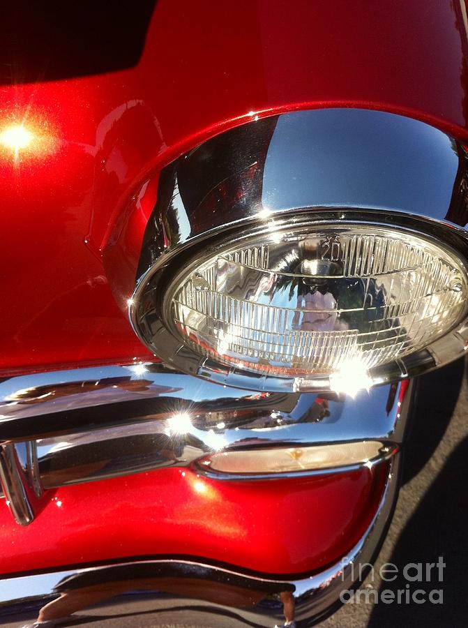 Red Vintage Car Headlight Photograph by Susan Garren